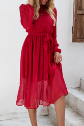 Robes jupes unies fendues à col rond et taille haute